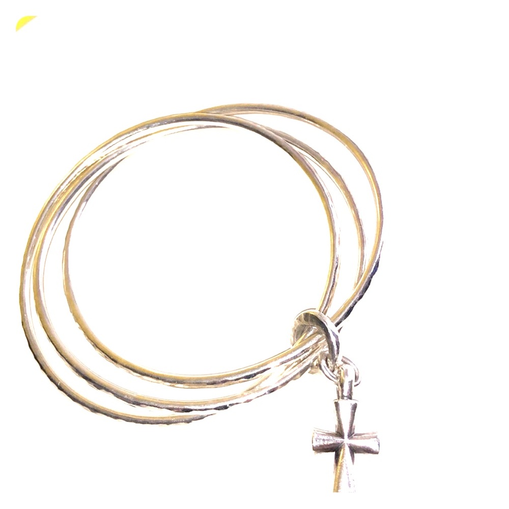 James Avery 3 hammered bangle with cross pendant